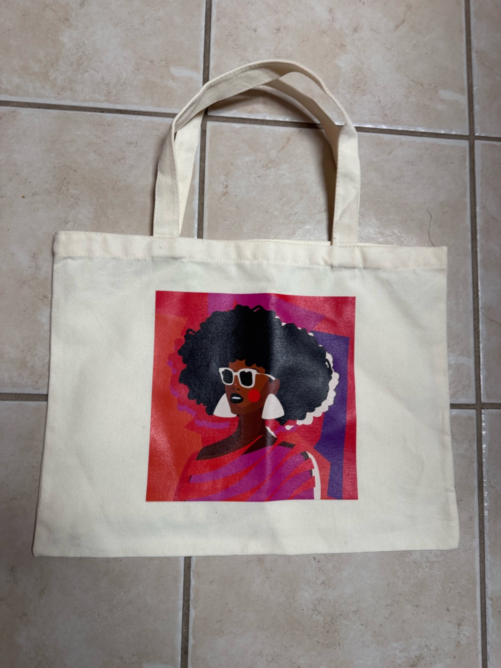 Essence Festival Canvas Tote Bag with Afro Portrait Print - Cream
